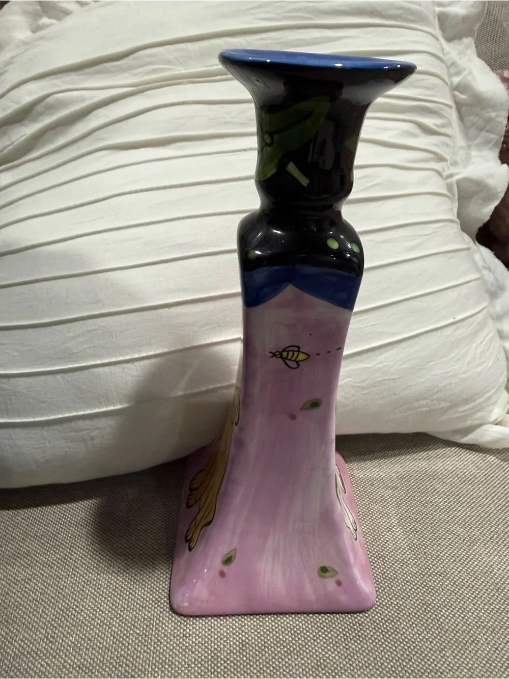 Groovy Cat & Dog by Chaleur  Hand-Painted Dog Ceramic Candle stick Holder -